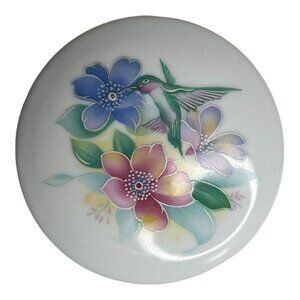 Hummingbird Floral Lidded Trinket Box Maine Porcelain S Designs Round 3.5” Flaw‎